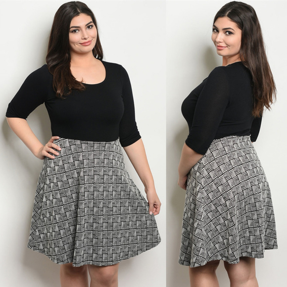 Plus size skater dress, black and white plus size - Picture 1 of 5